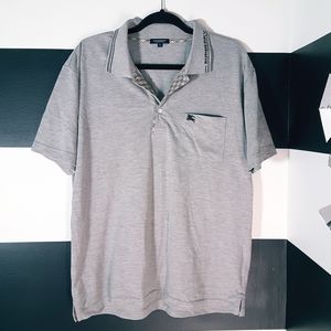 BURBERRY 💯% Authentic Men's Grey Collar Spellout Logo Polo Sz L 🎇
